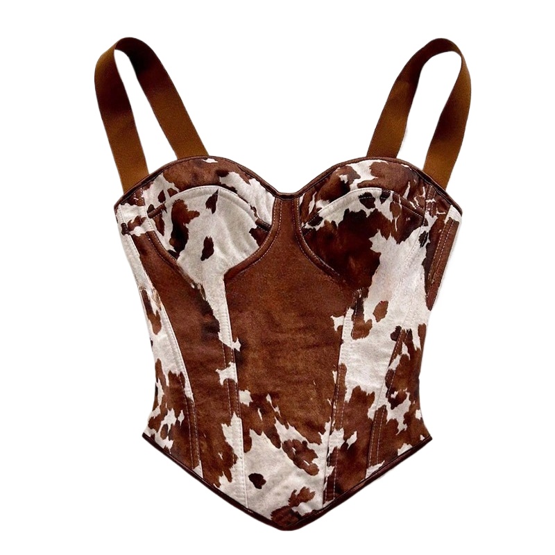 Medieval Renaissance Dress Women - Haut corset à lacets imprimé vache