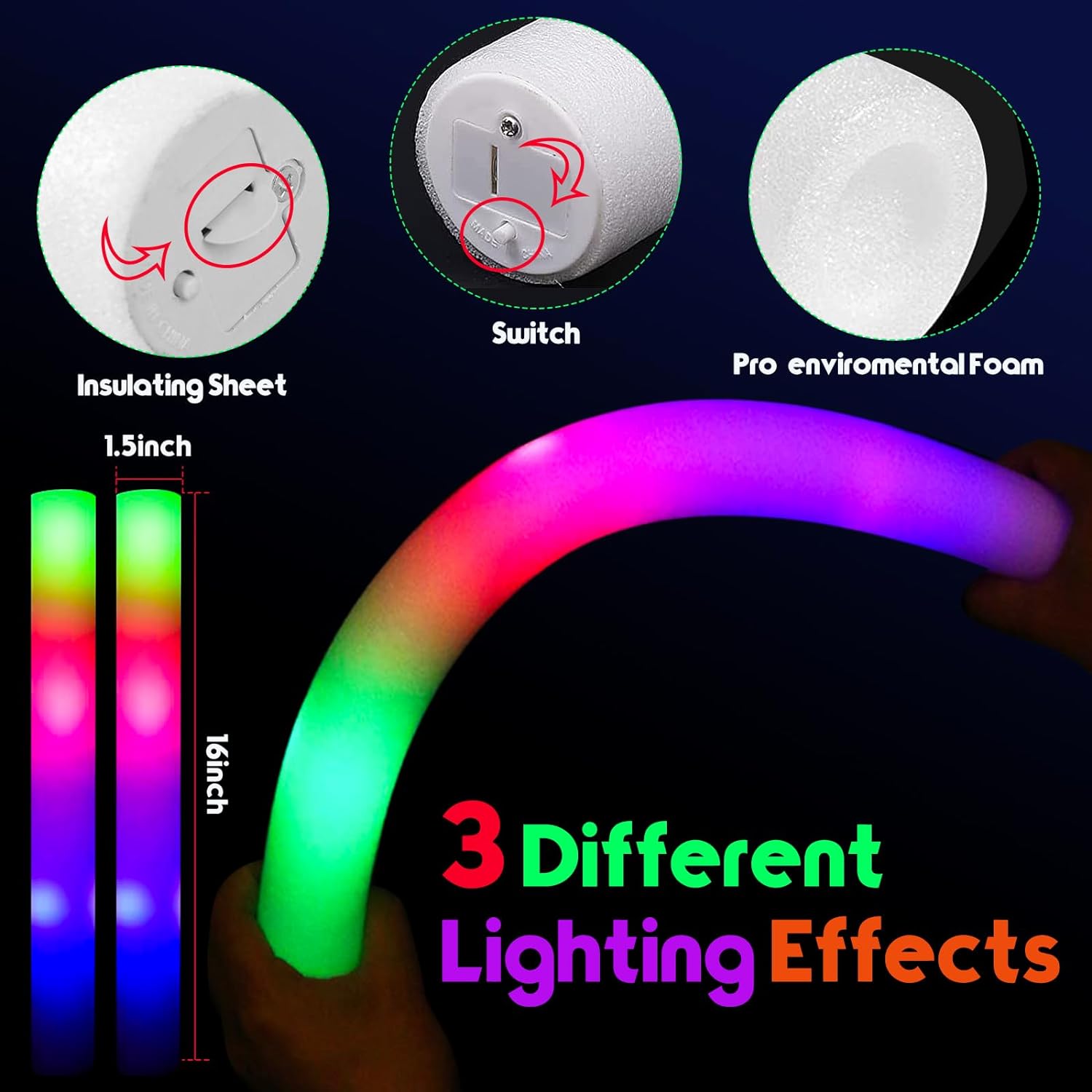 Bâtons lumineux en mousse avec - Flashing Led Foam Sticks Party avis et prix