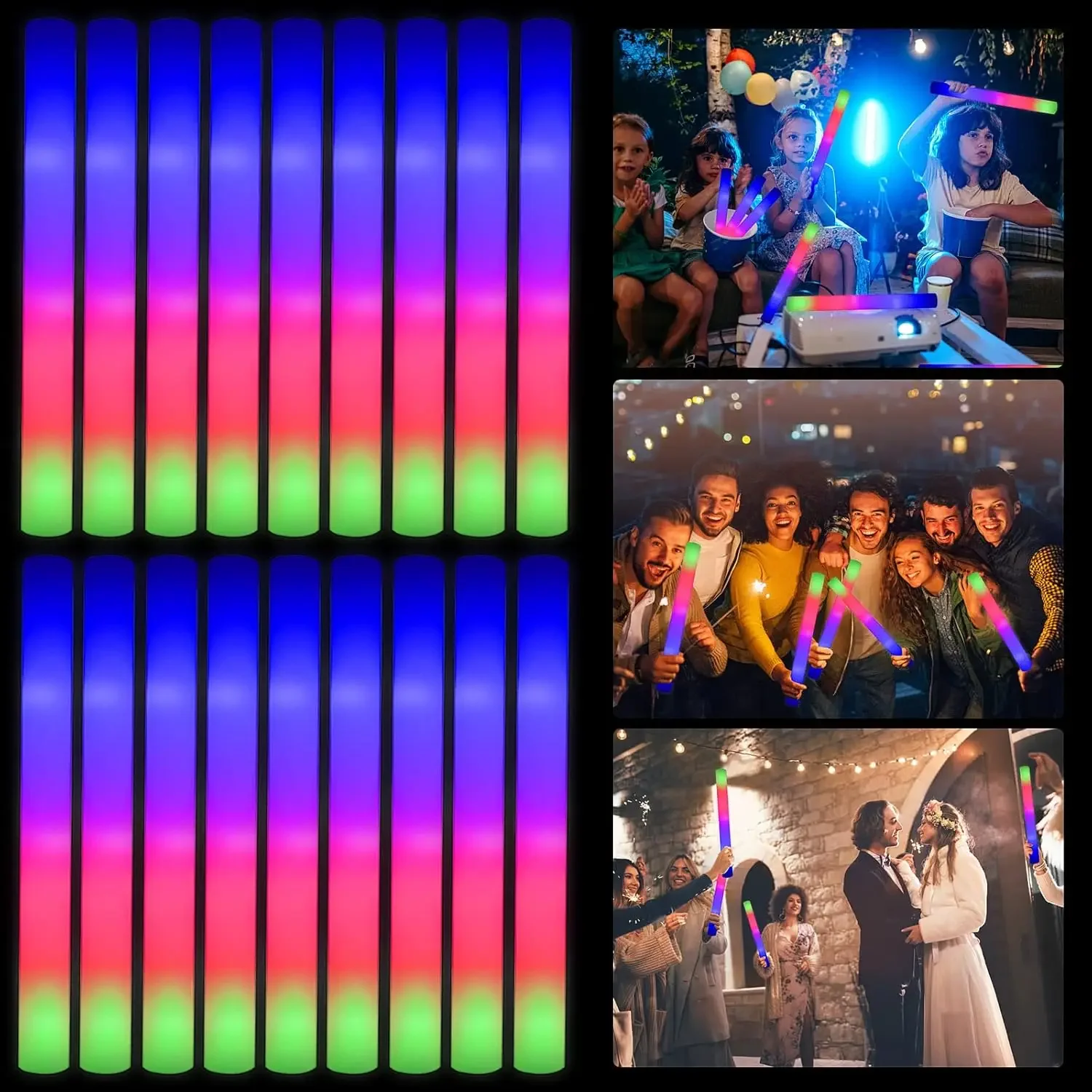 50 bâtonnets lumineux en mouss - Flashing Led Foam Sticks Party avis et prix